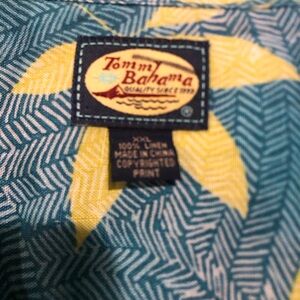 Tommy Bahama XXL 2XL Hawaiian Aloha Shirt 100% Linen Green Yellow Floral